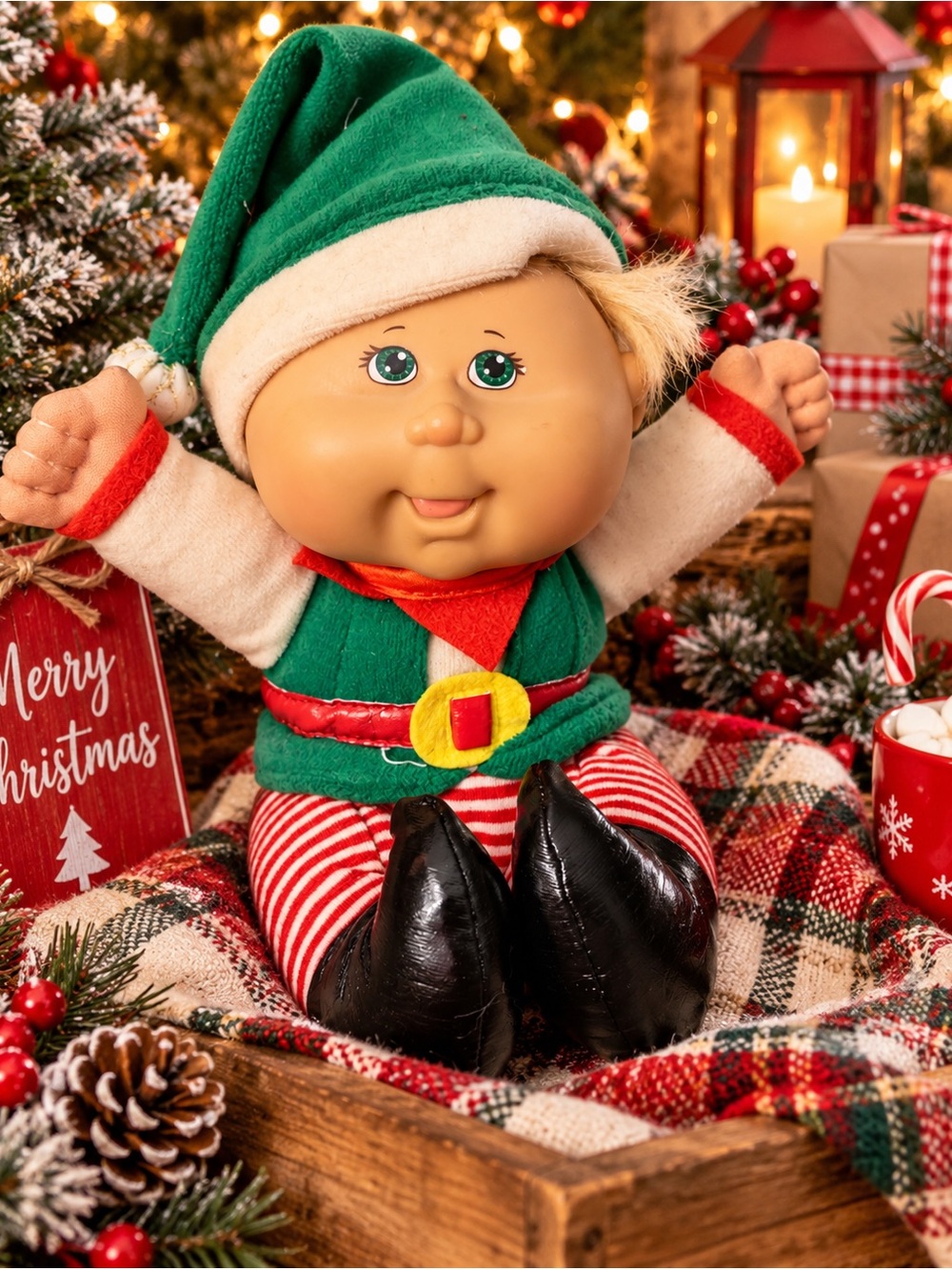 2010 Cabbage Patch Kids Snugglies Christmas Elf Doll - JAKKS Pacific 7"
